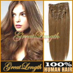 20 100g Clip In Human Hair Extensions Light Brown #8  