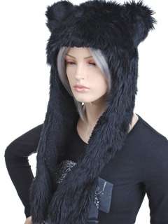 KH1901 Cute Faux Fur Warm Winter Black Headdress Scarf Hat Cap  