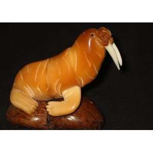  Ivory Walrus Large Tagua Nut Figurine Carving, 6 x 4 x 2.4 