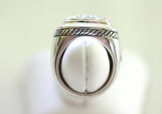 David Yurman Sterling Silver Large Cushion Shape Pave Diamond Ring 