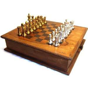  Teak Chess Board with Brass Chess Pieces Toys & Games