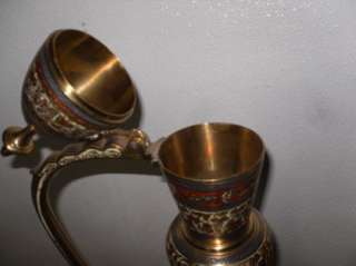   Persian Safavid Ewer Brass Hand Painted Inlay Pitcher Water Jug  