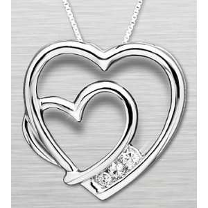 Ambras 187SS Sterling Silver 3 Stone Created Heart Pendant in White 