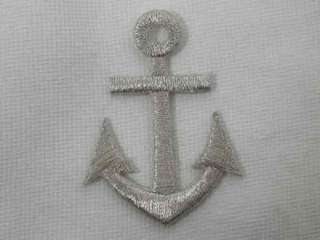Nautical Anchor Met Silver Iron On Patch 2 In  