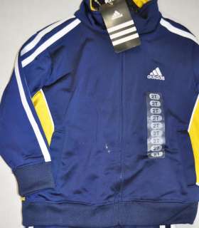 NEW Adidas Boys 2 Piece Track Suit Full Zip Jacket Pants Navy Yellow 