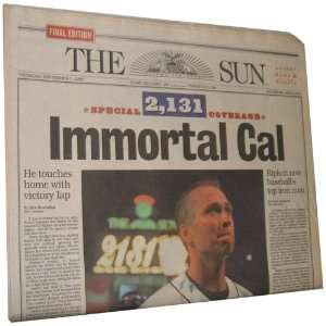 1995 Baltimore Sun Newspaper   Immortal Cal Ripken 2131 Straight Games 