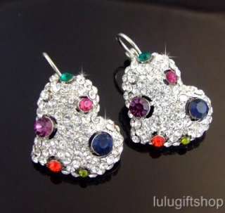 WHITE GOLD PLATED HEART EARRINGS USE SWAROVSKI CRYSTALS  