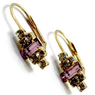Special Occasion Gold 18k GF Earrings CZ Purple Lilac Crystal 