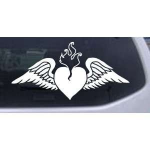 White 30in X 14.8in    Heart With Wings and Flames Car Window Wall 