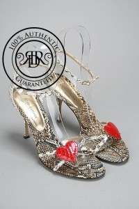 DOLCE & GABBANA $525.00 RED HEART STRAPPY GENUINE PYTHON HEELS 10.5B 