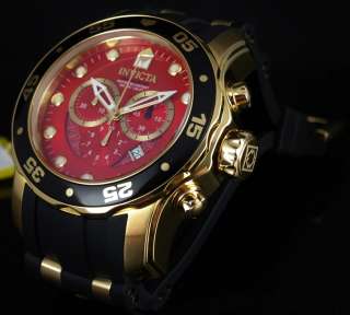 Invicta Mens 18K GOLD PLATED Scuba Chronograph Pro Diver Red Dial 