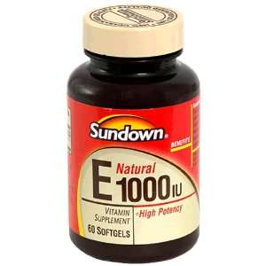  Sundown Natural Vitamin E, 1000 IU, 60 Softgels Health 
