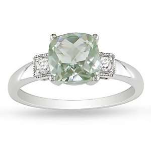 10K White Gold 1 1/4 CT TGW Cushion Green Amethyst 0.07 CT TDW Diamond 