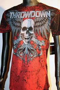 Throwdown by Affliction Premium Kage Mens Graphic Tee Red Skull MMA 