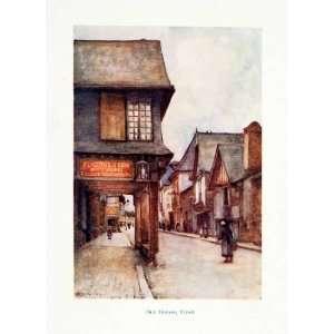  1906 Color Print Old Houses Street Vitre France 