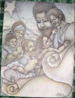 AFRICAN AMERICAN ORIGINAL drawing  FAMILY & BIBLE  