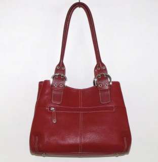 TIGNANELLO Red Pebbled Leather PERFECT 10 French Tote Hobo w Wallet 