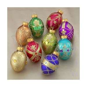   Gold Trim Glass Faberge Egg Christmas Ornaments 1.75