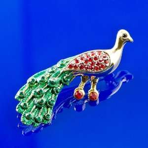  Faberge Long Tail Peacock Brooch, Faberge Brooches 