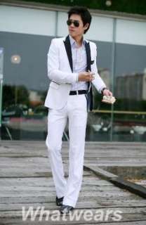 Mens Fitted Leisure Contrastcolor Dress Suit White W29  