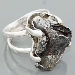 Rare Space Sikhote Meteorite Gems 925 Sterling Silver Ring 6.5 