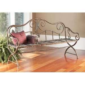   Antique Rustic Copper Bench With Flourish Leaf Design