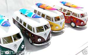 Lot of 4 Color 1962 VW Volkswagen Bus VW 132 Groovy with Surfboard 