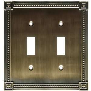 Traditional Bead Brushed Brass   2 Toggle Wallplate