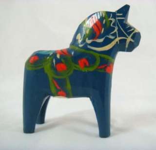 Vintage Blue Nils Olsson Akta Dalahemslojd Dala Hand Painted Horse 2 7 
