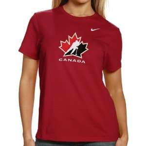 Nike Olympics Team Canada Hockey Ladies Red Logo T shirt 
