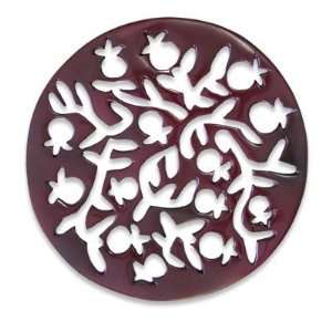  Anodize Aluminum Trivet   Round Oriental Pomegranates 