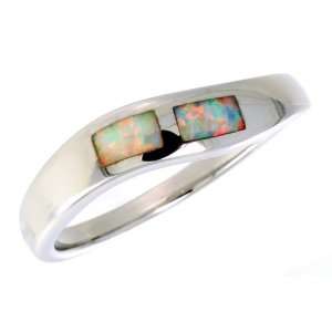   Silver, Synthetic Opal Inlay Ring, 3/16 (5 mm) wide, size 6 Jewelry