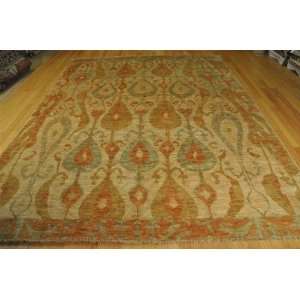  9 x 12 IKAT DESIGN HAND KNOTTED ORIENTAL RUG 100% 