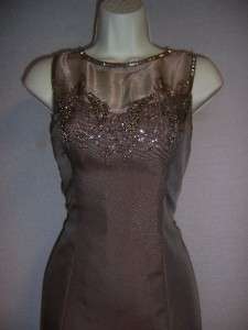ALEX EVENINGS Brown Beaded Formal Evening Long Gown Dress 8 NWT  