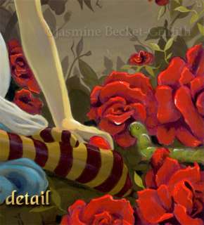 Alice in Wonderland Roses Red cat art gothic BIG PRINT  