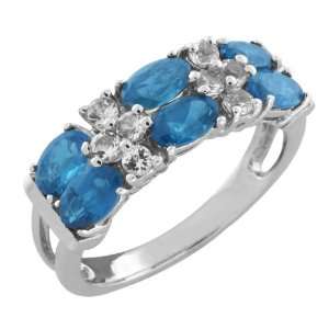   72 Ct Blue Apatite White Topaz 925 Sterling Silver Ring Jewelry
