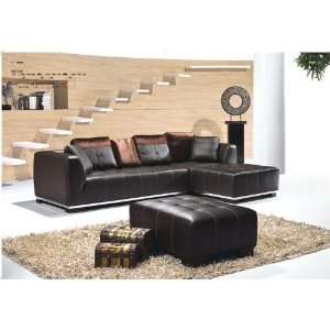  Italian Leather Sectional Sofa Set   Chevron Leather 