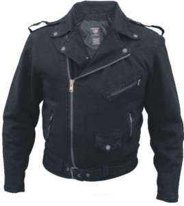 This popular Allstate Brand Denim biker jacket feature applets on the 