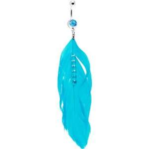 Aqua Gem Fashionably Fab Feather Drop Belly Ring Jewelry