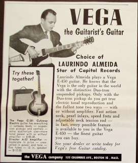   Original vintage Ad musician Laurindo Almeida w/ Vega E 450 Guitar