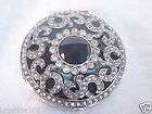 MONET SILVER BLACK CRYSTAL JEWELED HINGED COMPACT DOUBLE MIRROR 