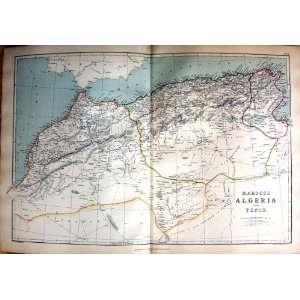  1872 Map Marocco Algeria Tunis Mediterranean Atlantic 