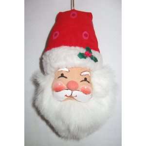    Soft Santa Head Ornament With Painted Face 