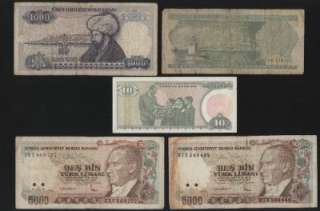 Turkish bank notes of different Lira values. For condition please 