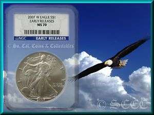 2007 W AMERICAN SILVER EAGLE NGC MS70 EARLY RELEASES  