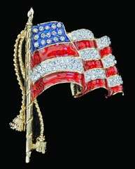 AMERICAN FLAG PATRIOTIC PIN RHINESTONE RED WHITE & BLUE  
