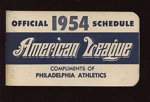 1954 American League Pocket Schedule Philadelphia As EXMT  