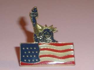 American Flag Statue of Liberty Pin Enamel Metal Vtg  