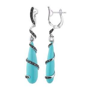  14K White Gold With Turquoise Diamond Earrings Jewelry