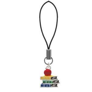  Enamel School Books with a Red Apple Cell Phone Charm 